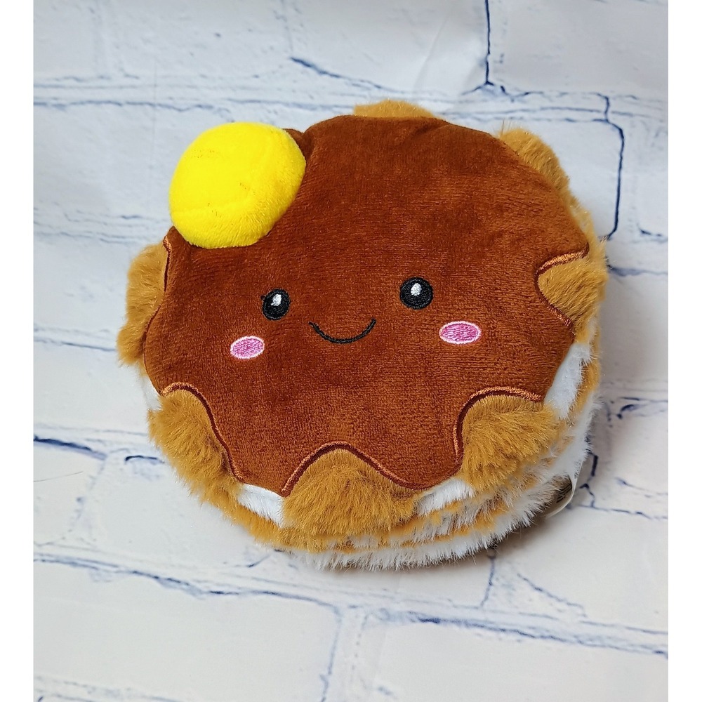 5" TOY FACTORY Soft Plush PANCAKE Brown White Yellow Pink Crinkle 4